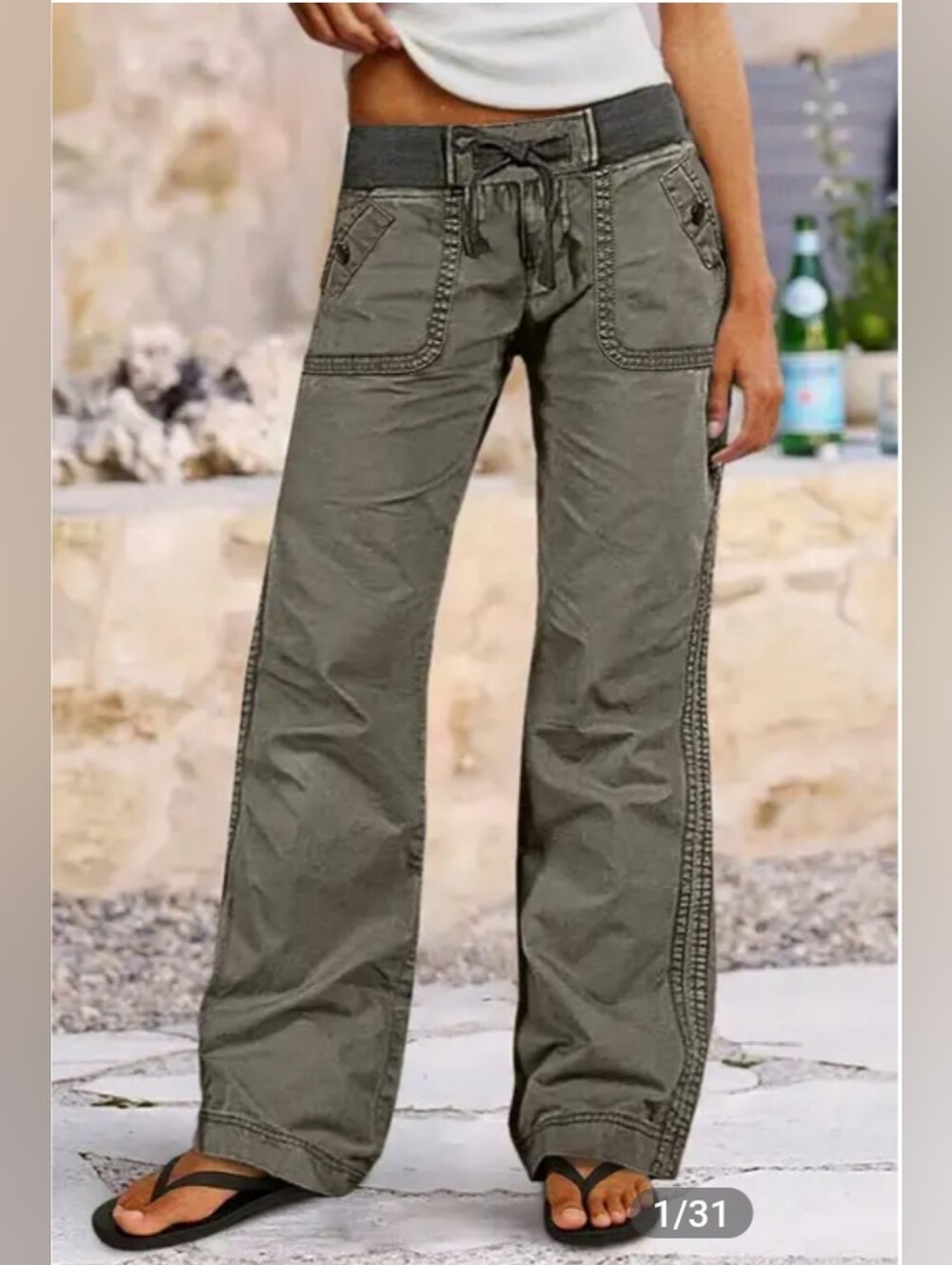 Flamingals Solid Seam Detail Drawstring Mid Rise Straight Leg Pants NWT XL